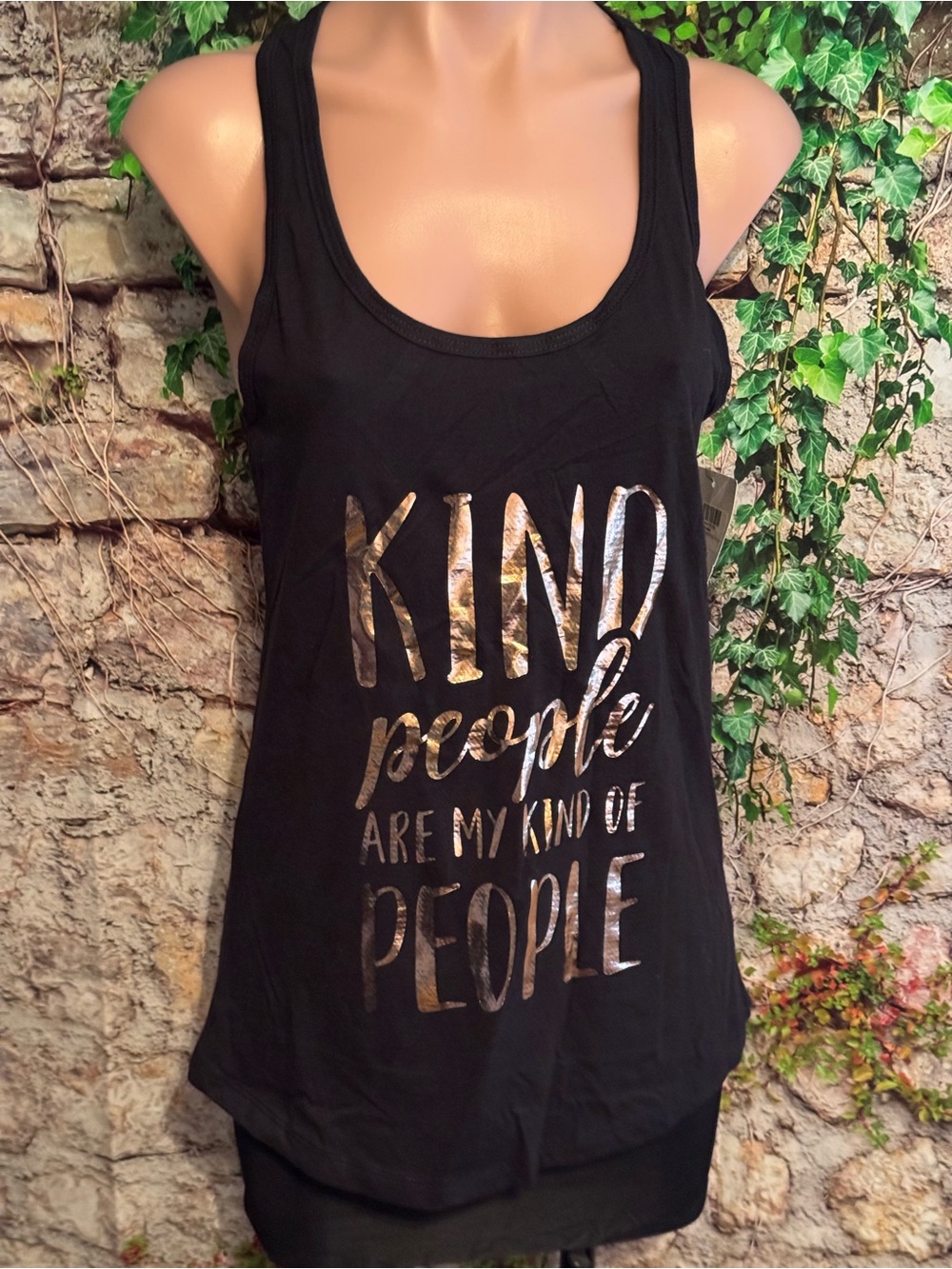 Black and Rose Gold Racer Back Graphic Tank Top - 'Kind People'